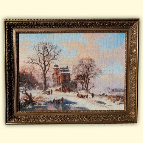 Оформленная вышивка  - ткань: Лугана 25 ct, техника: петит-полукрест<br>Автор вышивки: Светлана Колесникова